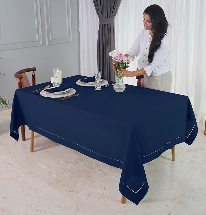 D'Moksha Homes Navy Blue Linen Tablecloth 60 x 108 Inch - Image 4