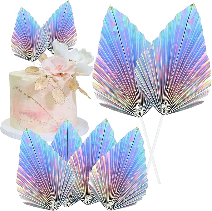 Gyufise 6Pcs Paper Palm Fan Cake Toppers Palm Spear Leaves Fan Cupcake Toppers by Gyufise