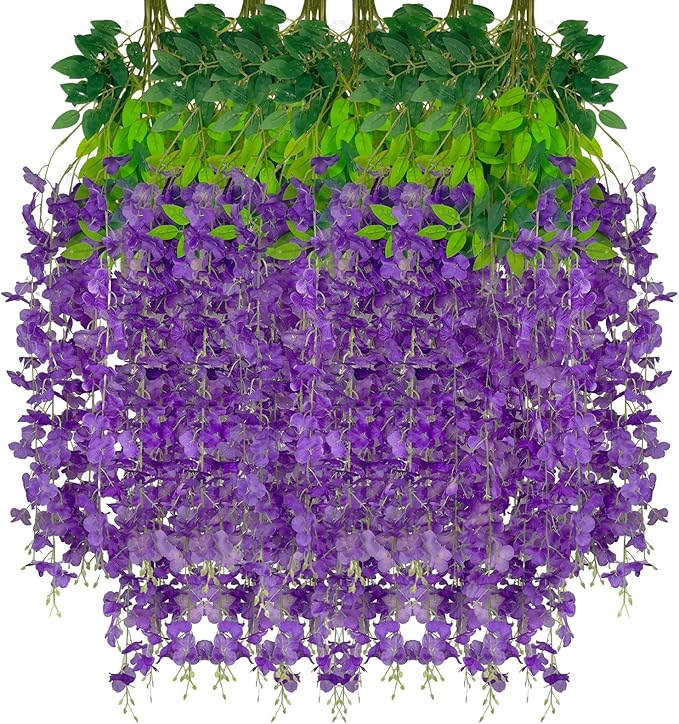 24 Pack Purple Wisteria Hanging Flowers Garland, 3.77 Feet Artificial Flower by Luerbi