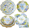 Kate Aspen Baby Shower Onesie Blue Floral & Gingham Tableware Set by KateAspen
