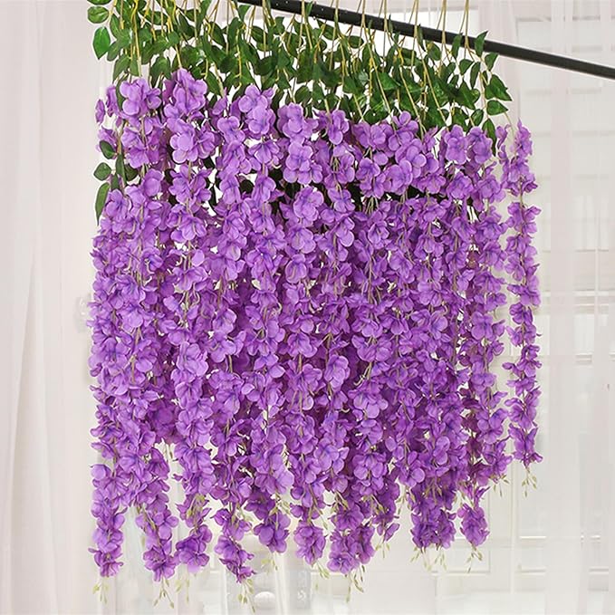 24 Pack Purple Wisteria Hanging Flowers Garland, 3.77 Feet Artificial Flower - Image 6