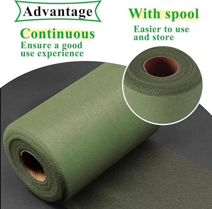 Olive Tulle Fabric Rolls 6 Inch by 100 Yards Fabric Spool Tulle Ribbon - Image 4