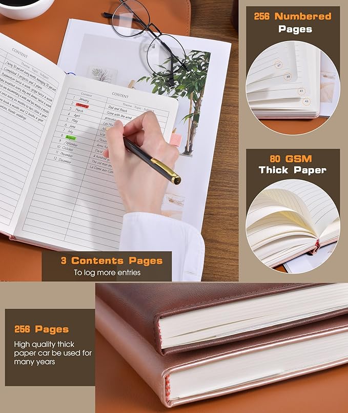 Lined Journal Notebook for Women Men, 256 Numbered Pages Hardcover Leather - Image 4