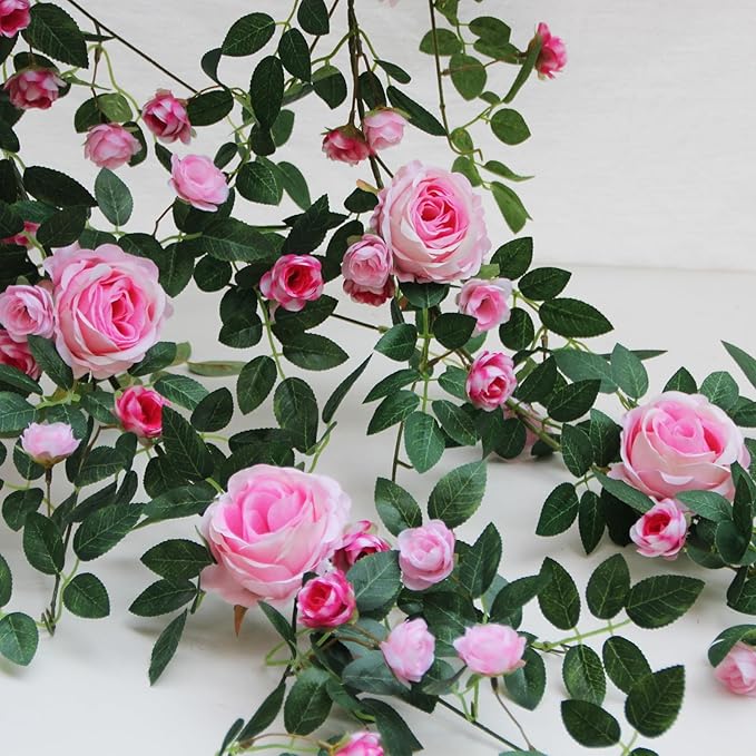 6FT Pink Flower Garland Artificial Rose Vines Hanging Floral Garland - Image 3