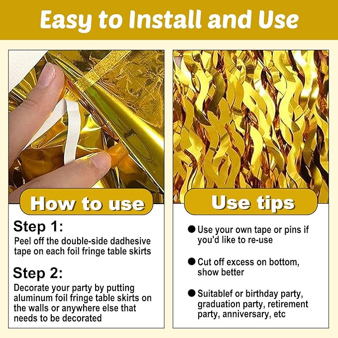 6 Pack 29x108 Inch Gold Wave Foil Fringe Table Skirts Metallic Banner - Image 3
