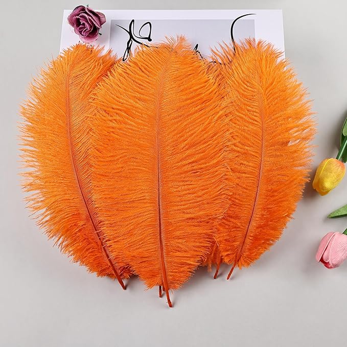 THARAHT Orange Ostrich Feathers 12pcs Natural Bulk 10-12Inch 25cm-30cm - Image 5