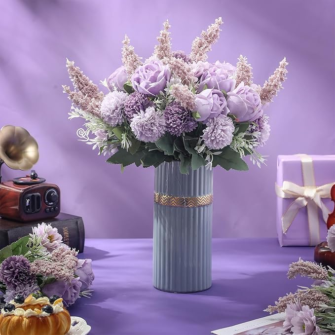Zeyune 8 Pcs Wedding Silk Flowers Fake Silk Flowers Faux Bouquet Hydrangea - Image 7