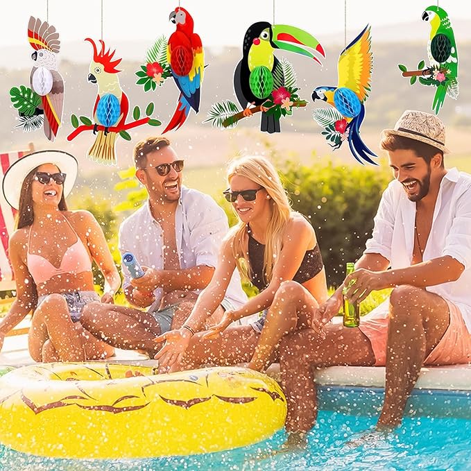 6 Pieces Tropical Birds Honeycomb Cutouts, Large Parrot Hanging Decor Parrot - Image 3