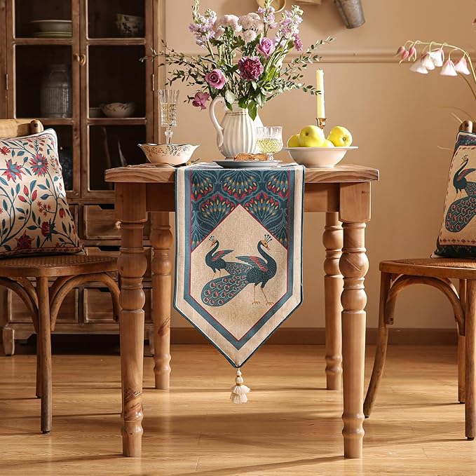 Vintage Blue Peacock Small Table Runner - Image 3