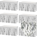6 Pack 29x108 Inch Silver Wave Foil Fringe Table Skirts Metallic Banner by Mebiornt