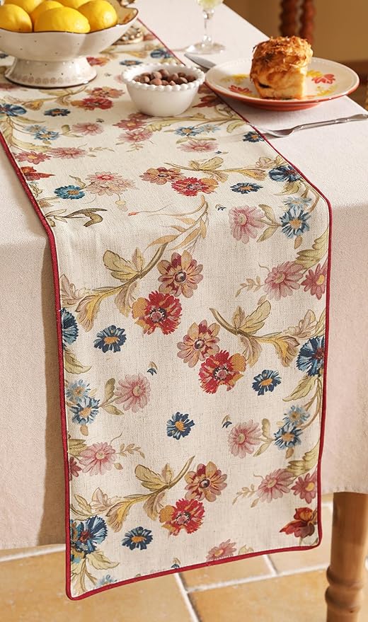 patdrea Designer Farmhouse Linen Thick Table Runner, Rustic Cottage Beige - Image 8