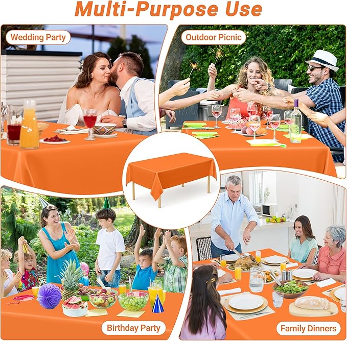 QZYL 12 PCS Orange Rectangle Table Cover, Disposable Plastic Table Cloth - Image 6