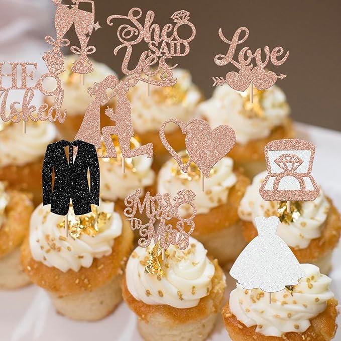 30 Pack Bride to be Cupcake Toppers Glitter Diamond Ring I Do Love Cupcake - Image 3
