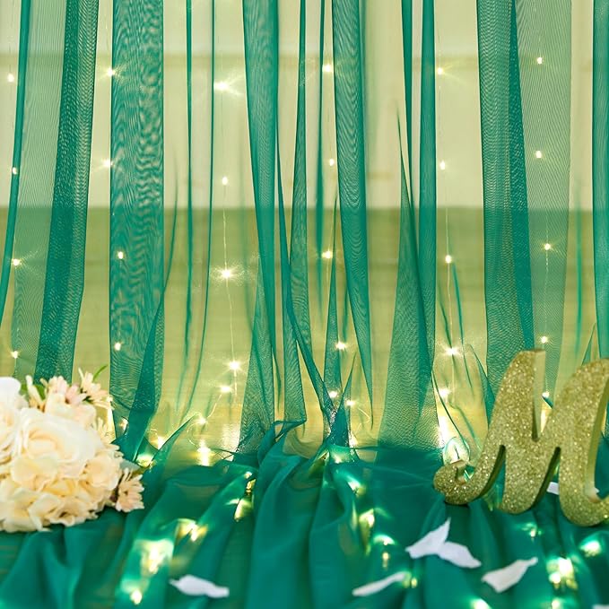 Hunter Green Tulle Backdrop Curtains - Image 8