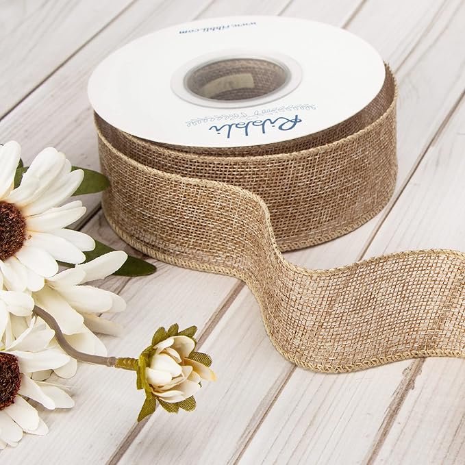 Ribbli Burlap Wired Edge Ribbon, 1-1/2 Inch x 10 Yard, Solid - Image 2
