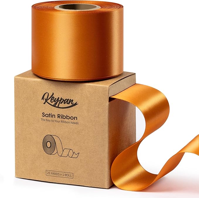 Copper Satin Ribbon 2.5 Inch Double-Faced Polyester Ribbons 25 Yards by Keypan