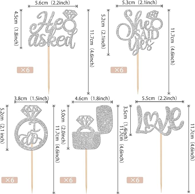 30 PCS He Asked She Said Yes Cupcake Toppers Diamond Ring Cupcake Picks Love I - Image 2