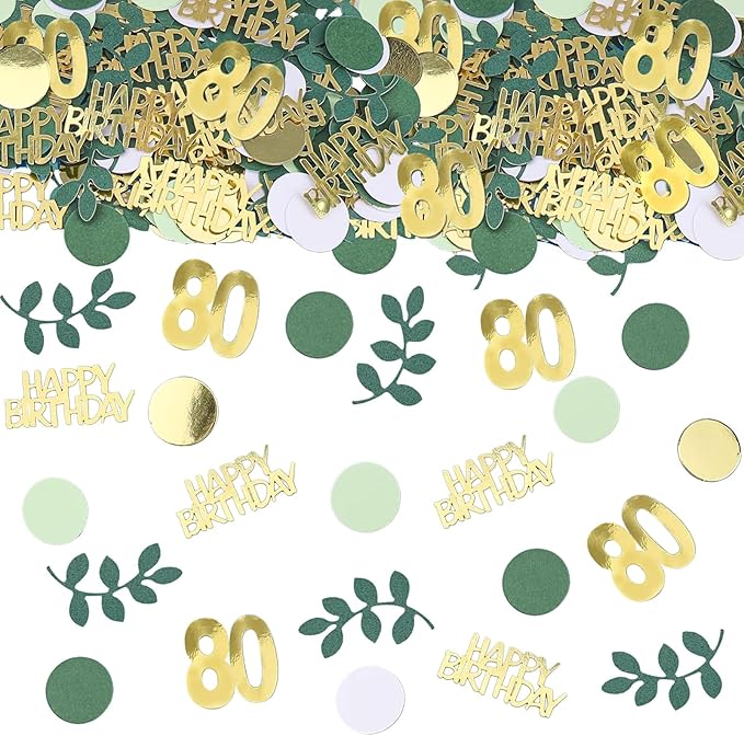 Sage Green 80th Happy Birthday Confetti, 80th Birthday Table Decorations by GYESXYW