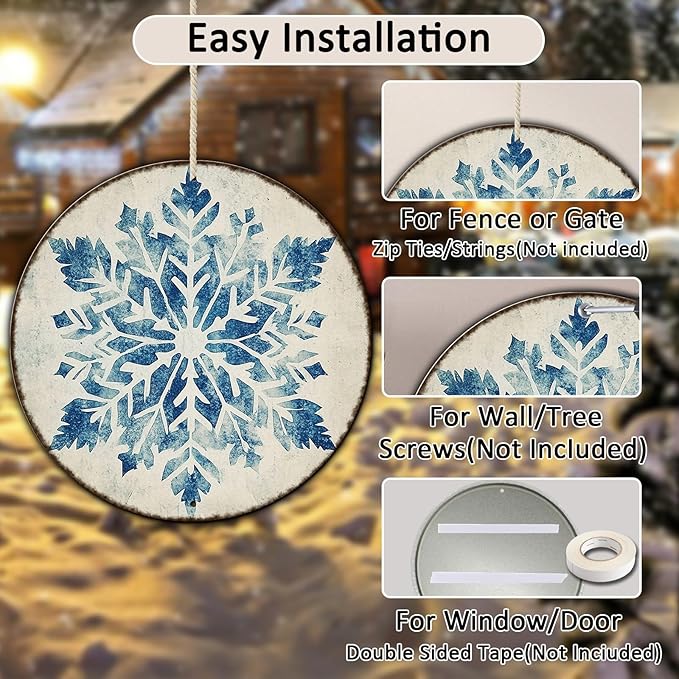 Round Christmas Metal Tin Sign Vintage Snowflake Signs Winter Christmas Sign - Image 3