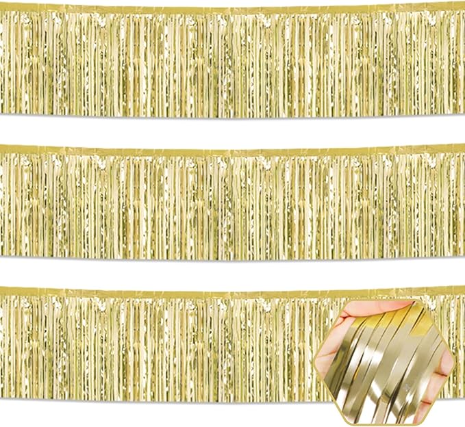 3 Pack 10 Long Light Gold Metallic Foil Fringe Garland Wall Hanging Tassle by Ferwzsr