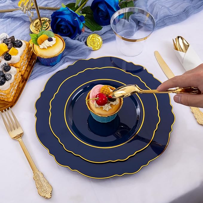 Liacere 350PCS Navy Blue Plastic Plates-Disposable Blue Gold Plates 50guest - Image 4