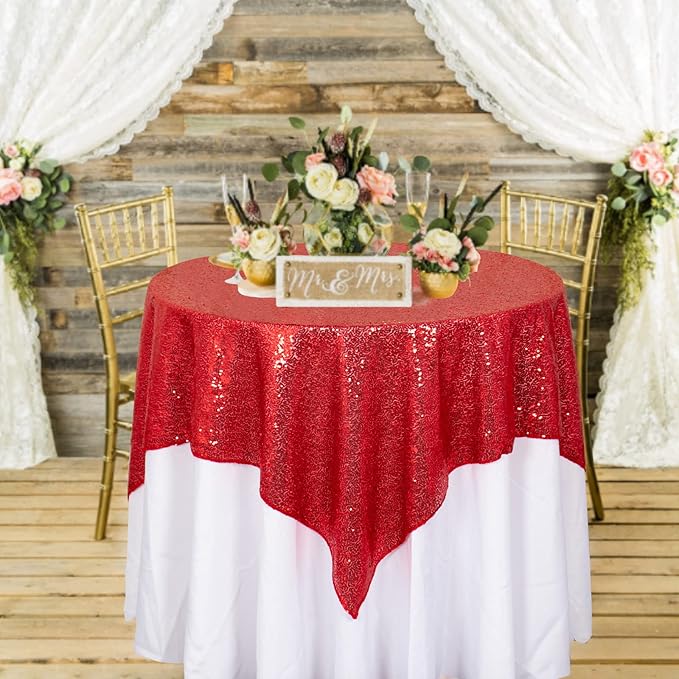 ShinyBeauty Red Tablecloths 36x36 Inch, 2 Packs Sequin Table Cloth - Image 4