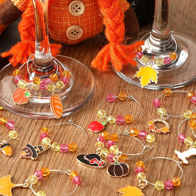 SANNIX Thanksgiving Wine Glass Charms, Hostess Gifts & Party Favors - Image 5