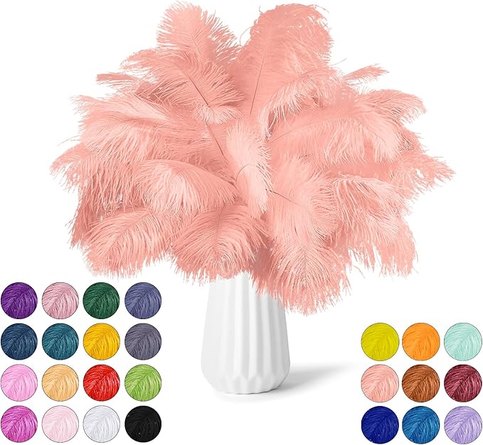 NEWONG 30pcs Rouge Pink Ostrich Feathers Natural Bulk 9-12in（23-30cm） Vase by NEWONG