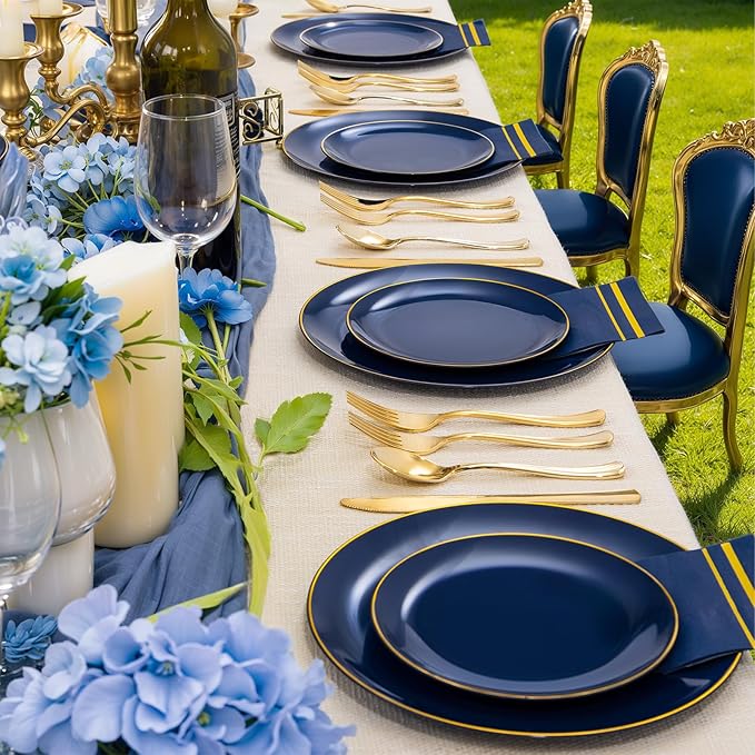 NOCCUR 350PCS Navy Blue Plastic Plates - Image 6