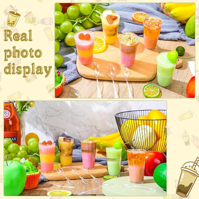 CHENGU 3 Oz Dessert Cups with Spoons Mini Shooter Cups Small Round Tableware - Image 5
