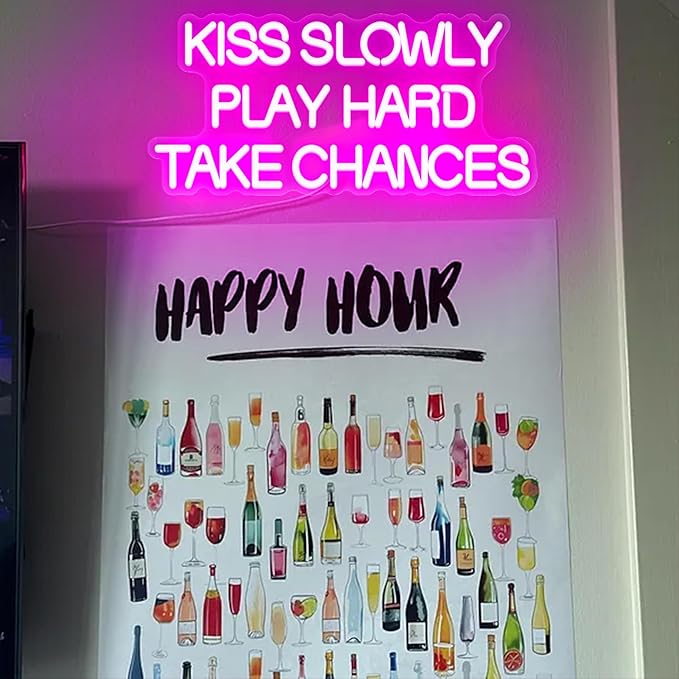 Kiss Slowly Play Hard Take Chances Neon Sign Pink LED Light Inspirational Wall - Image 6