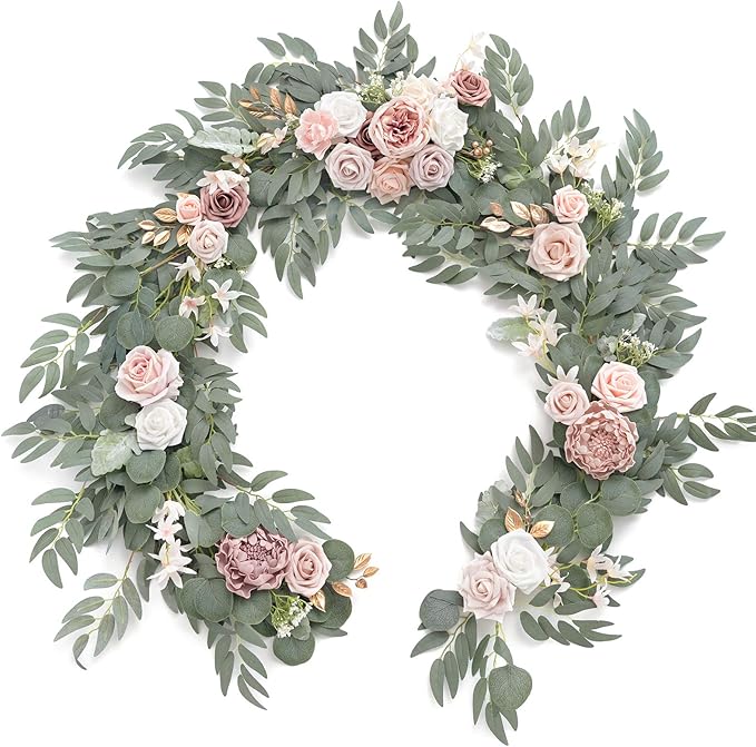Ling's Moment Flower Garland - 6FT Eucalyptus & Rose - Pink Sweetheart Table by LingsMoment