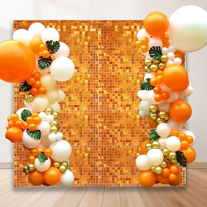 24PCS Orange Shimmer Wall Backdrop, Square Sequin Backdrops Panel, Glitter Wall - Image 6