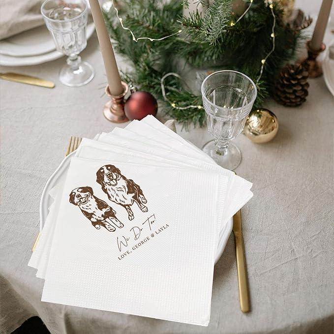 Luxury Personalized Pet Wedding Cocktail Napkins, Personalized Photo Napkins - Image 2
