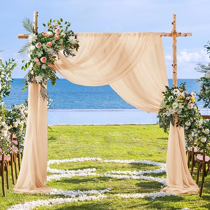 SiinvdaBZX 2 Panels Wedding Arch Draping Fabric 30" x 20Ft Peach Pink Sheer - Image 5