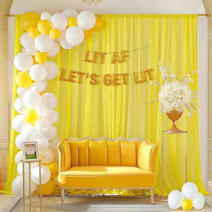 10ft x 10ft Yellow Backdrop Curtain Drapes, Wrinkle-Free Sheer Chiffon Fabric - Image 8