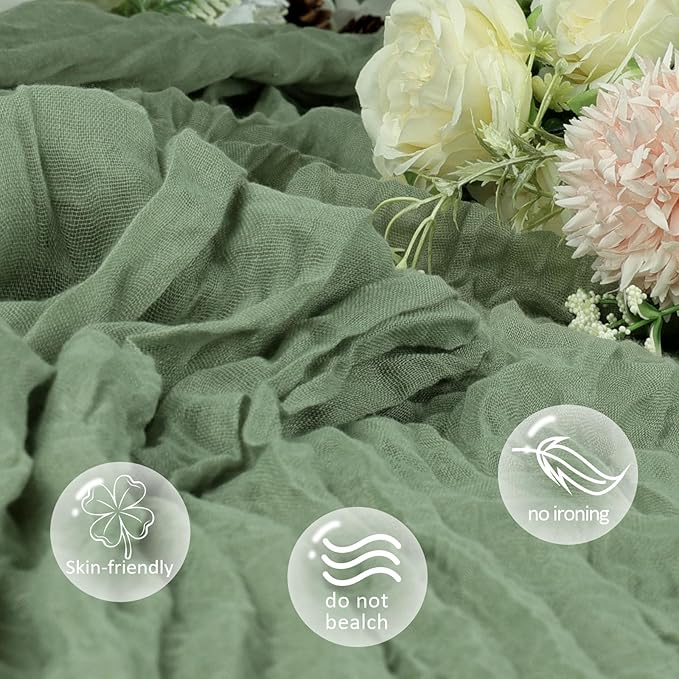 6 Pack Sage Green Table Runner 10ft Boho Gauze Fabric Cheesecloth Table Runner - Image 4