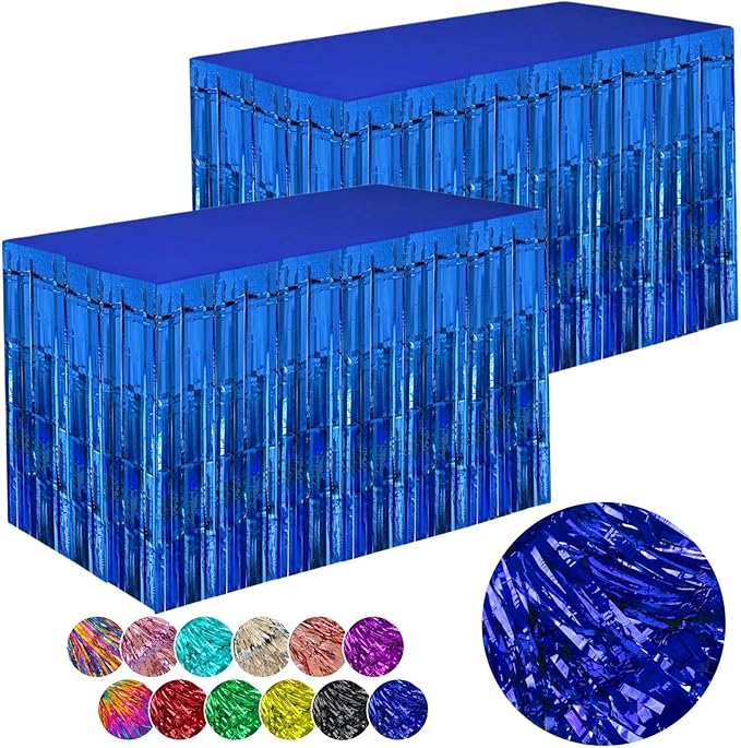 Blue Streamers Party Decorations, 2 Packs Blue Table Skirts Metallic Foil by WIEPENGLNA