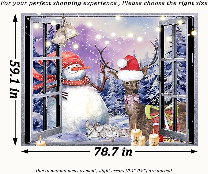 QGHOT Christmas Window Tapestry Wall Hanging Christmas Backdrop Winter Window - Image 7