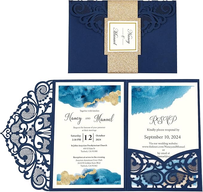 DORIS HOME 50PCS Laser Cut Wedding Invitations by DorisHome