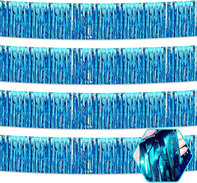 4 Pack 10 Feet Lake Blue Foil Fringe Garland Metallic Tinsel Streamers Banner by Ferwzsr