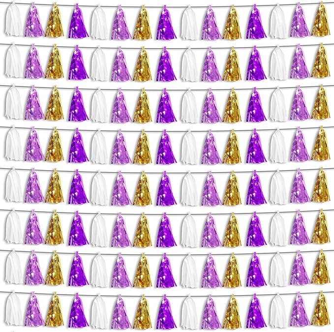 8P Purple-Gold Party Decoration Tassel Garland, Tassels Banner Streamers by HYSILLA