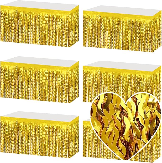 6 Pack 29x108 Inch Gold Wave Foil Fringe Table Skirts Metallic Banner by Mebiornt