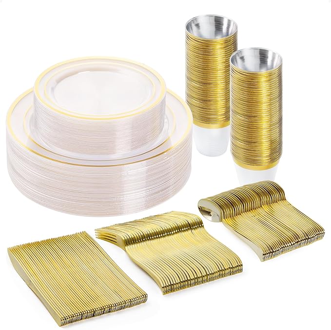 BESTVIP 150PCS Plastic Dinnerware Set, Anniversary, Includes: Dinner Plates by Bestvip