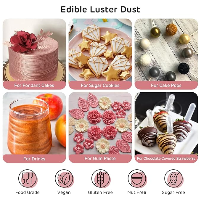 Nomeca Edible Luster Dust, 8 Grams Food Grade Shimmer Gold Cake Dust Metallic - Image 2