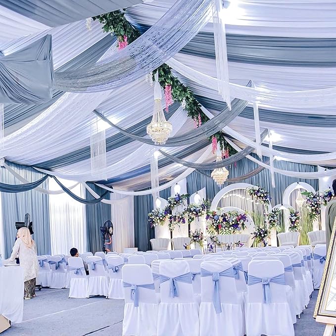 6 Panels Dusty Blue Ceiling Drapes - Image 6