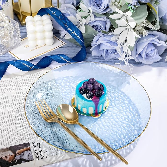 Rubtlamp 60 Pieces Blue Gold Plastic Plates - Image 3