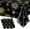 3Pcs Christmas Snowflake Party Tablecloths Decorations, Plastic Black and Gold by JectivsPartyDecorations