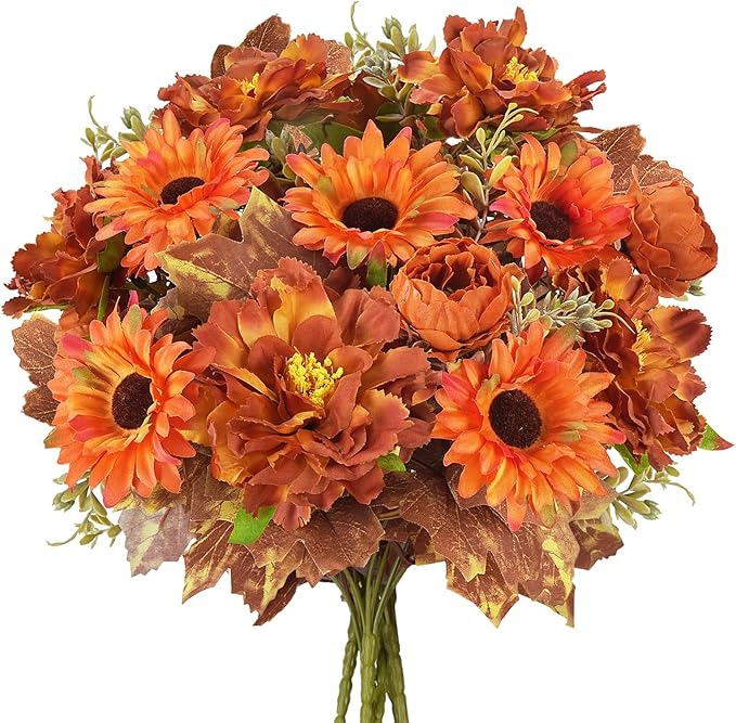 6 Pcs Fall Flowers Artificial for Decoration Silk Burnt Orange Flowers Fall by HOENLE