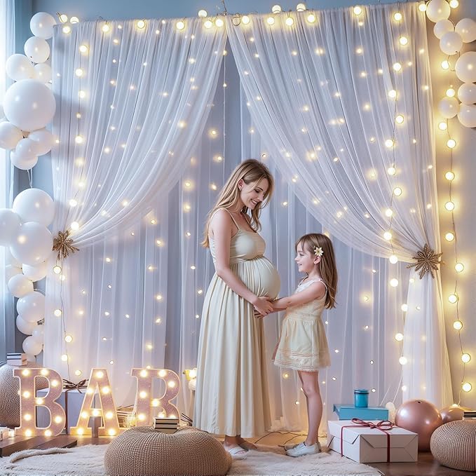 10ft x 8ft White Sheer Tulle Backdrop Curtains - Image 4